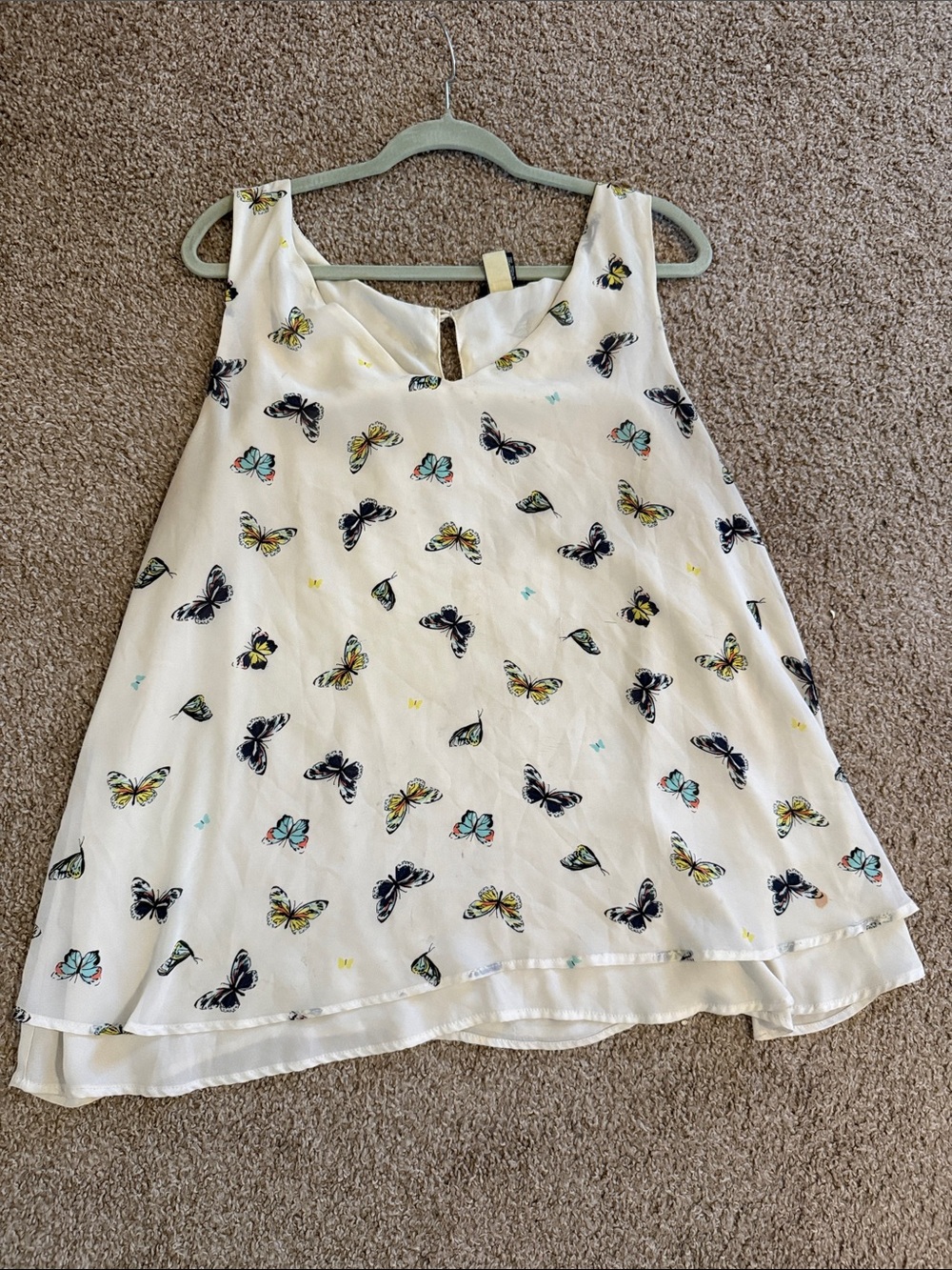 torrid Cream Butterfly Print V-Neck Layered Hem Camisole
